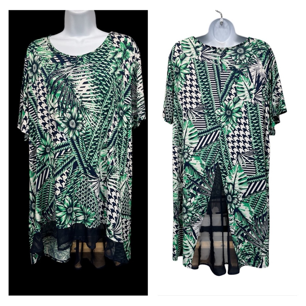 Southern Lady Green and Black Patterned Blouse
